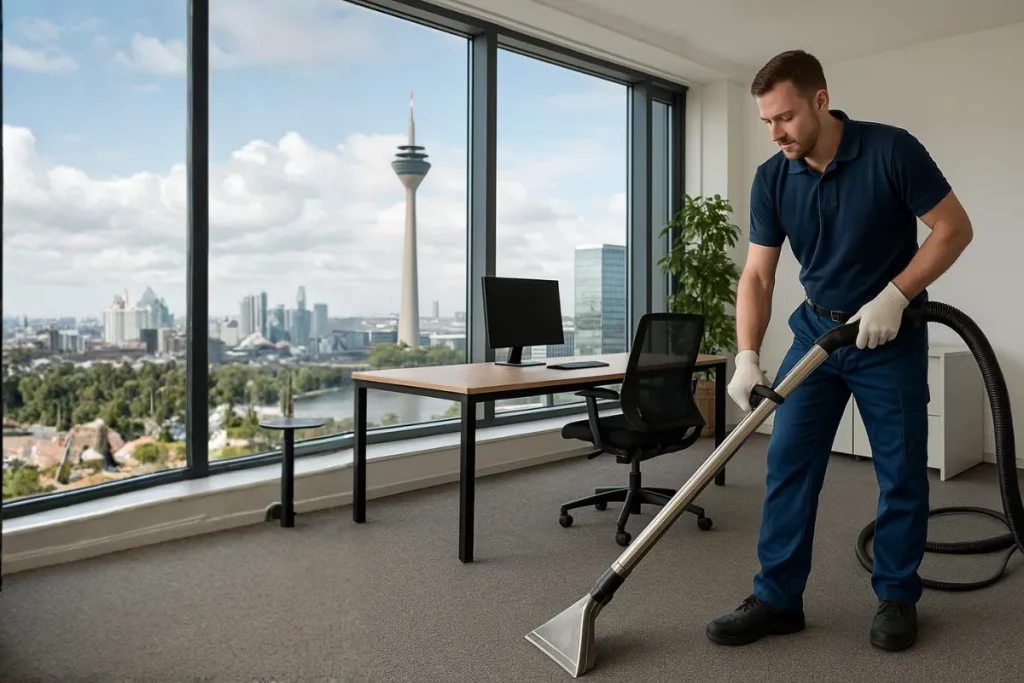 Ein Teppichboden wird gereinigt. Unser Service: Teppichbodenreinigung Düsseldorf
